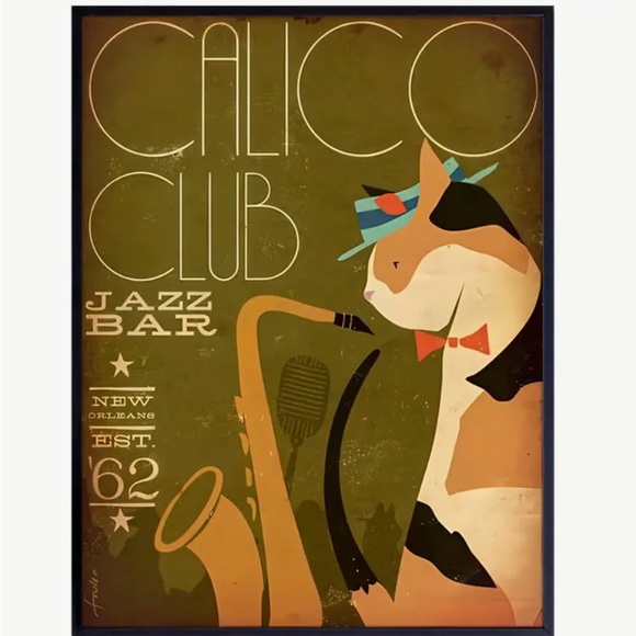 Calico Cat Club Jazz Bar Poster Canvas Print 16 x 24 in Canvas only - Picture 1 of 2